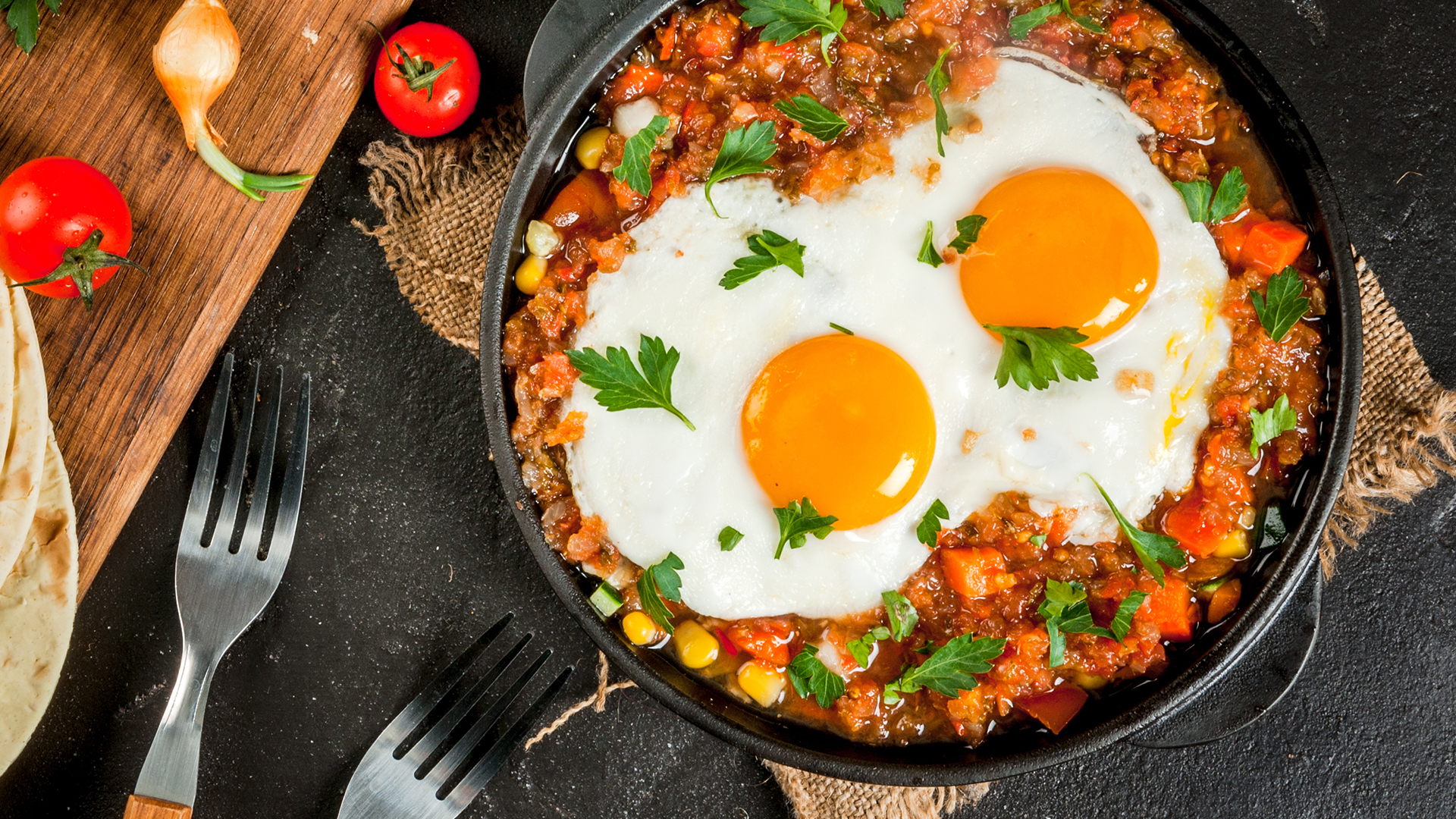 Chilli beans with eggs is vegetarian and gluten-free breakfast feast