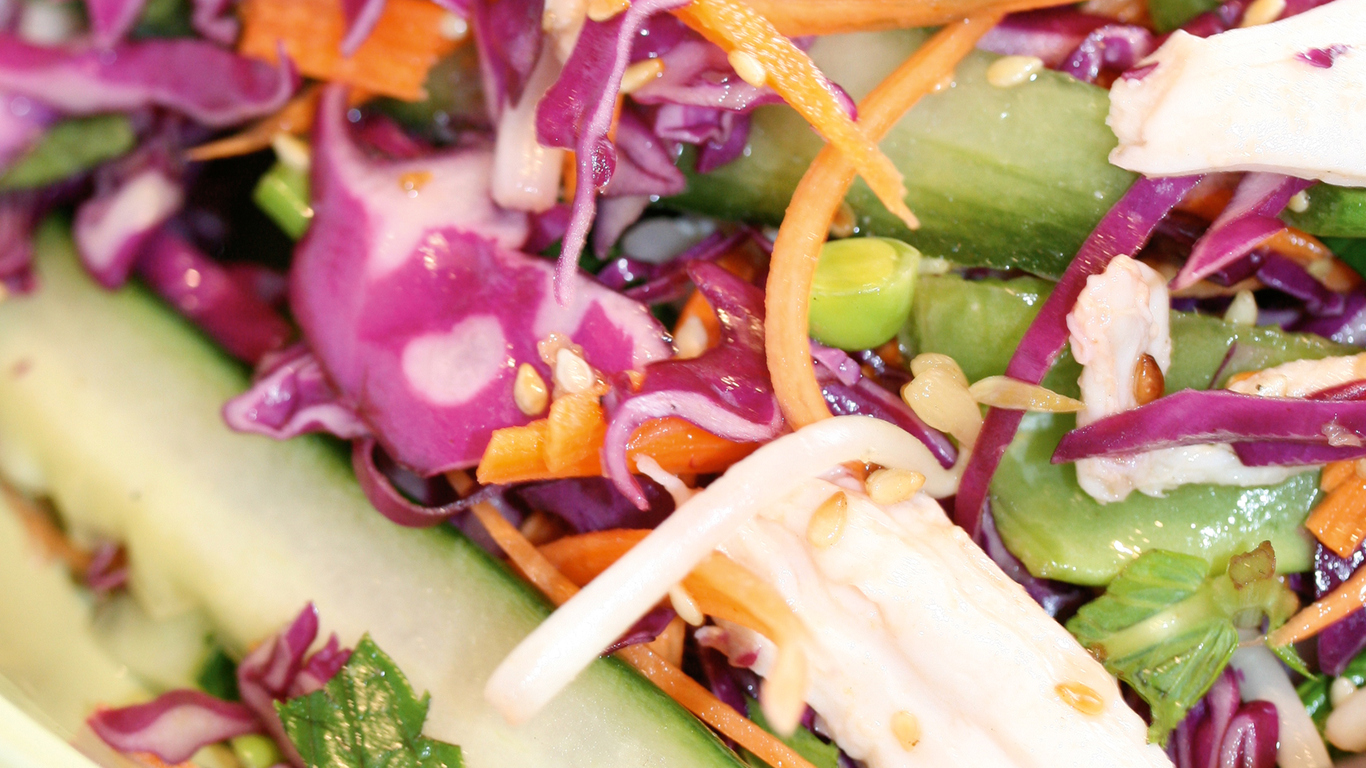 Add shredded chicken and an Asian twist with lime dressing to turn coleslaw into a light meal